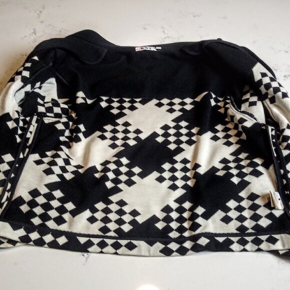 KNY Kourosh B&W Print Tie-Front Knit Wool Cardigan - Picture 5 of 7